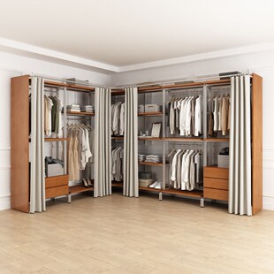 金属衣帽间置物架开放式衣柜转角悬挂衣帽架落地步入式挂衣架铁艺