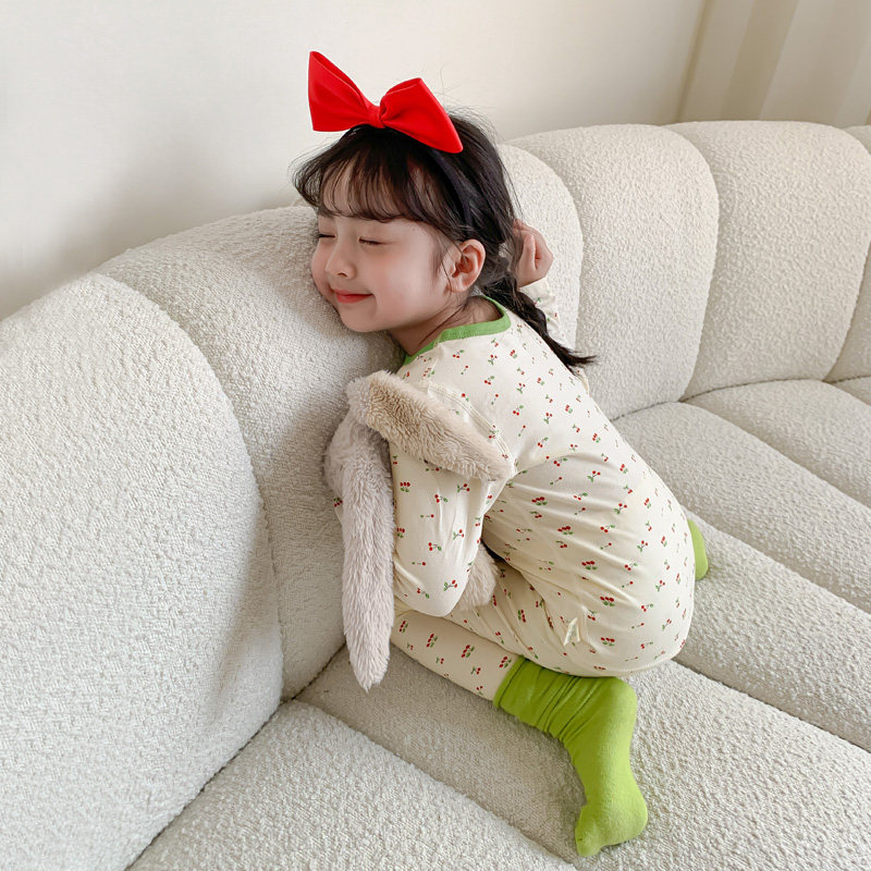 女童秋衣秋裤全棉女孩保暖内衣套装纯棉儿童睡衣秋冬棉毛衫家居服