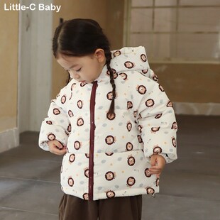 过冬实用款!韩国女童2024秋冬新款加厚连帽羽绒服宝宝羽绒袄子