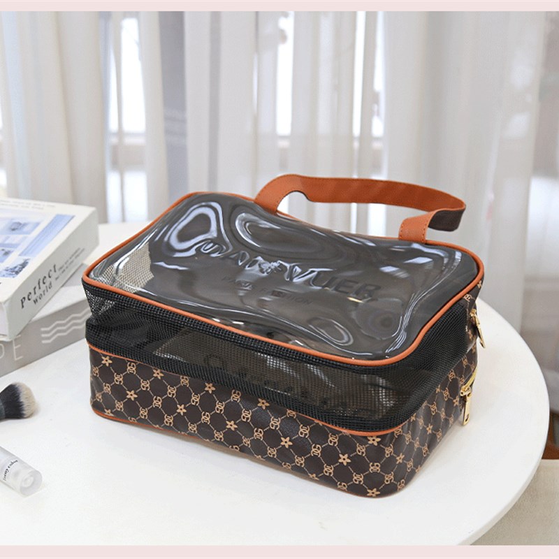 2023春季新款干湿分离防水洗漱包手提化妆包大容量老花pvc收纳袋