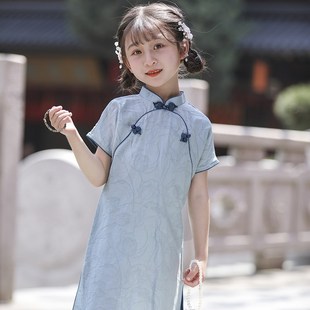 儿童旗袍夏季新款女童汉服素雅国风连衣裙宝宝汉服新中式童装轻薄