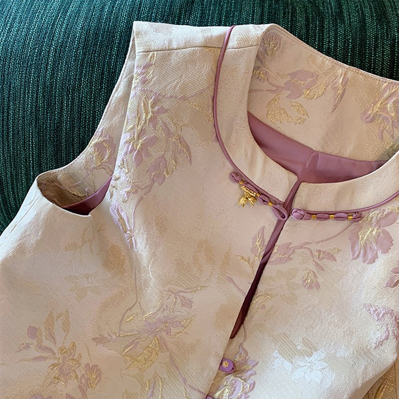 花系少女~新中式国风提花盘扣圆领外搭马甲2024女春夏季无袖背心