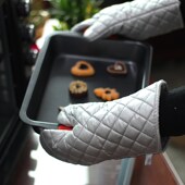 2只 棉布耐高温手套 长银隔热手套 加厚烤箱微波炉手套防烫