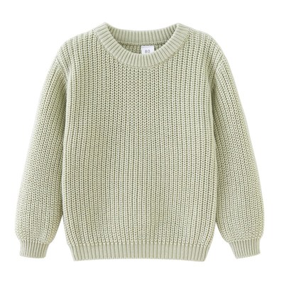 儿童粗毛线毛衣秋冬款宝宝婴儿男女童纯棉白色圆领套头打底针织衫