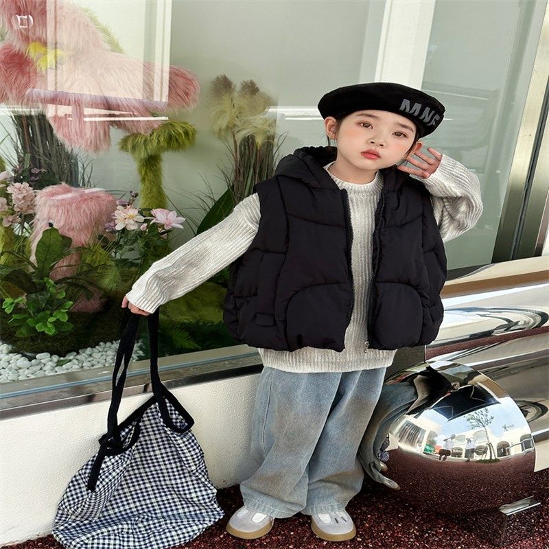 儿童羽绒棉马甲男童女童中大童宝宝加厚连帽冬季背心秋冬新款外穿