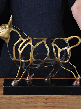 特大号镂空牛摆件纯铜美式创意客厅办公室售楼部酒店别墅软装饰品