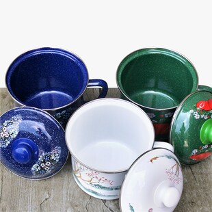 大容量搪瓷奶杯带盖泡面杯可加热快餐杯茶缸奶锅耐摔怀旧铁水杯子