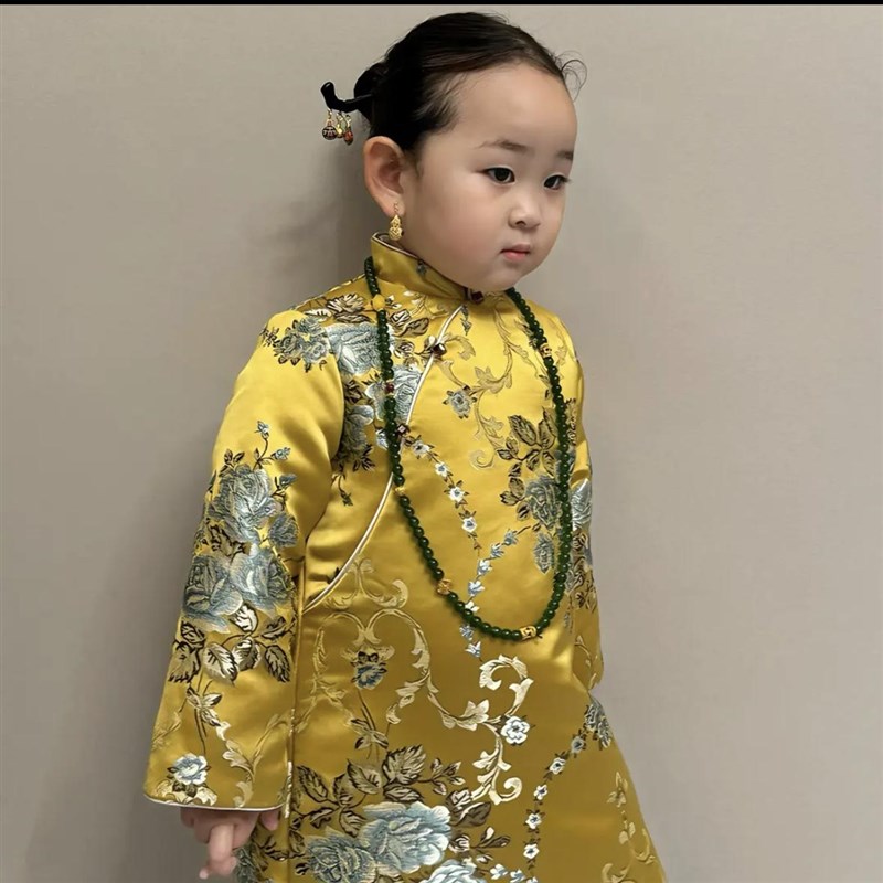 儿童复古气质女童旗袍中式国风加厚棉服秋冬新年连衣裙儿童裙子