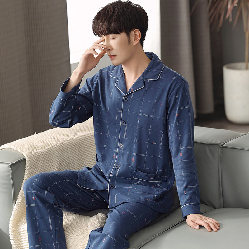 男士睡衣春秋款纯棉长袖2022年新款秋季加肥加大码男款家居服套装