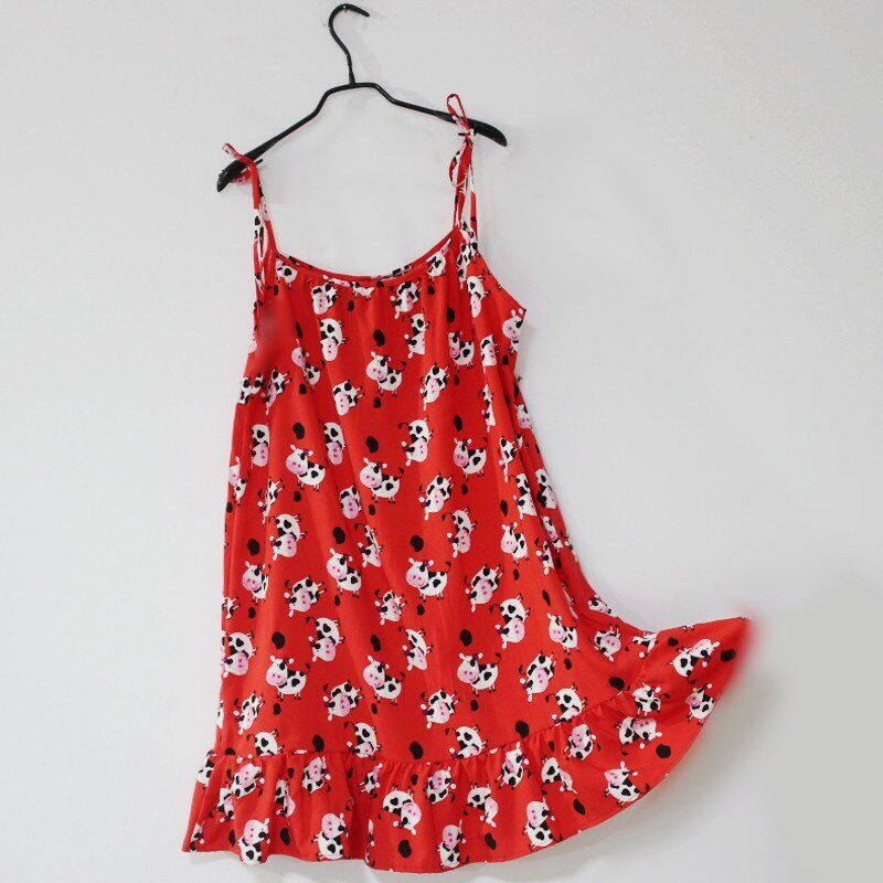 吊带棉绸甜美碎花睡裙性感连衣裙大码200斤胖mm绵绸睡衣女士夏季