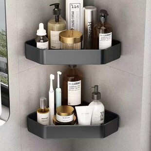 免打孔浴室钻石三角篮 卫生间收纳 壁挂加宽置物架牙杯架太空铝