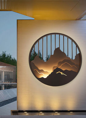 新中式户外灯圆形山水设计庭院玄关墙壁灯室外入户大门防水外墙灯
