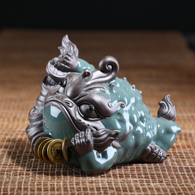 招财金蟾茶宠精品可养哥窑摆件玄关微景观鱼缸造景动物装饰品蟾蜍