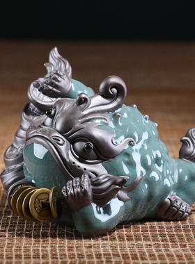 招财金蟾茶宠精品可养哥窑摆件玄关微景观鱼缸造景动物装饰品蟾蜍
