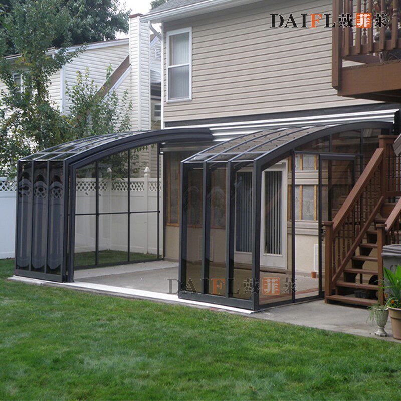 可折叠移动阳光房户外泳池防违建伸缩智能电动天井阳台别墅阳光房