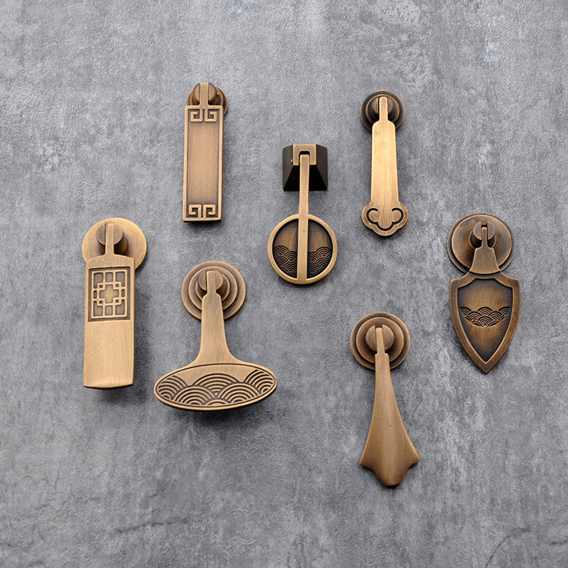 纯铜衣柜拉手橱柜抽屉北欧轻奢金色柜门把手新中式仿古铜单孔拉环