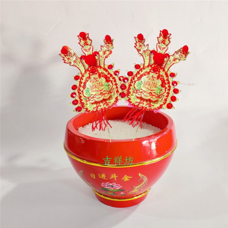 潮汕节日习俗家用铜金花 灶公炉天公插香炉铜制金花红绸供奉摆件