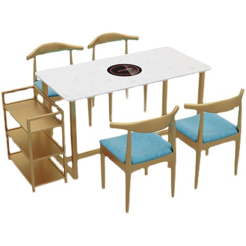 餐饮大理石火锅桌子电磁炉一体烤肉店餐桌商用快餐店桌椅组合家用