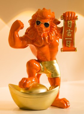 创意肌肉卡通招财拳击狮子座潮流手办摆件开业健身房办公生日礼物