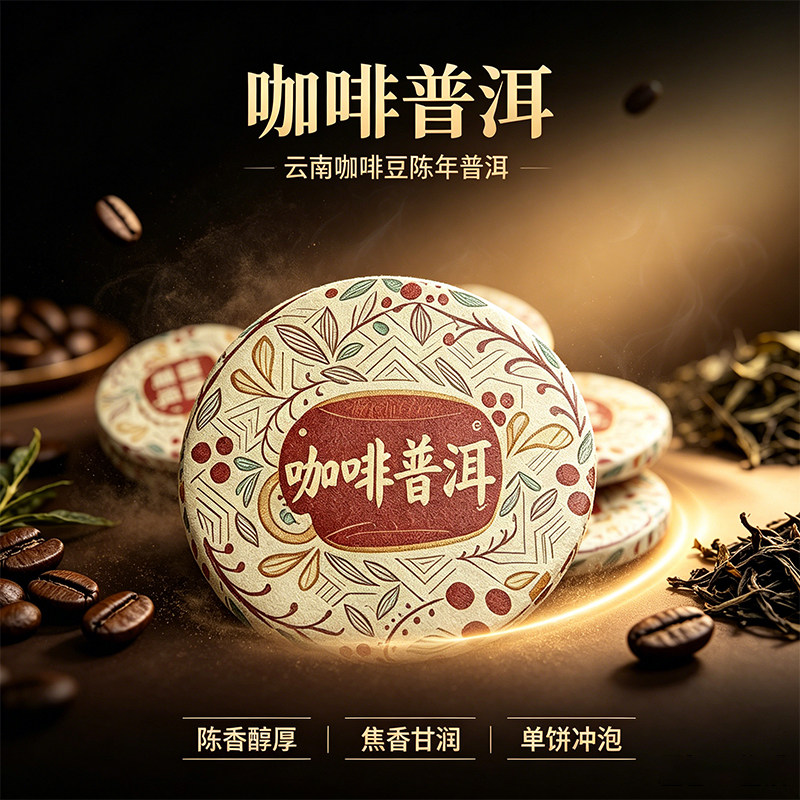 正品咖啡普洱熟茶小茶饼