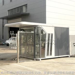成品保安室产业园小区适用现代外观移动门卫亭钢结构设计一室一厅