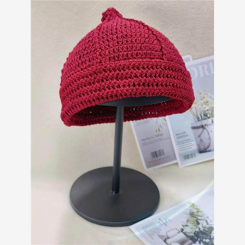 纯手工钩针韩版纯色棉线帽子女秋冬保暖尖尖卷边针织帽男休闲百搭