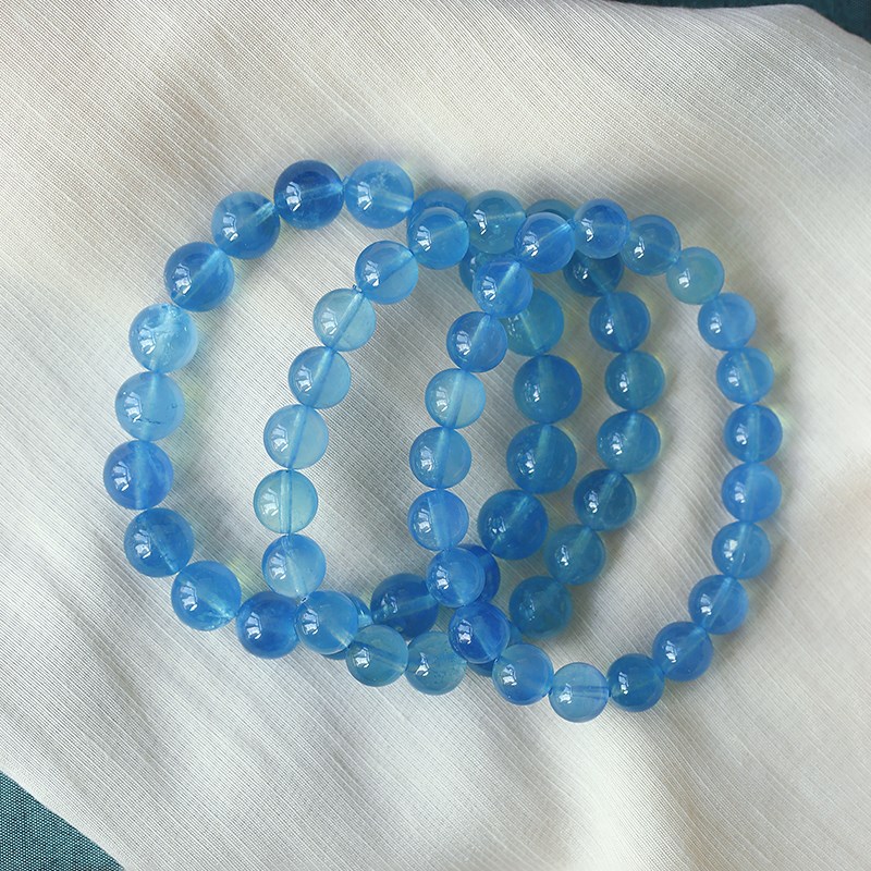 精品天然水晶海蓝宝手链冰透体魔鬼蓝起荧光女款蓝色水晶手串饰品