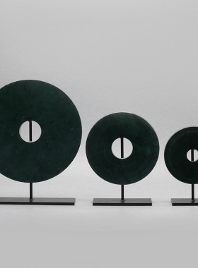 新中式创意招财圆形玉石摆件办公室书房软装饰品家居客厅玄关摆设