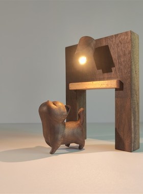冰冷森林彼岸门傲娇猫木制手作摆件 桌面氛围手工床头小夜灯礼物