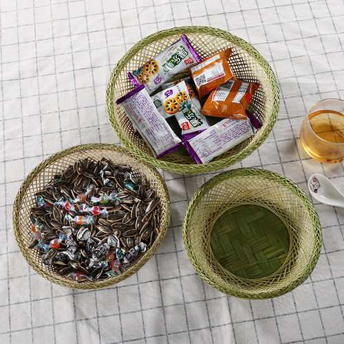 竹编水果篮果盘簸箕手工筛子干果盘零食篮子馒头收纳筐竹筐竹制品