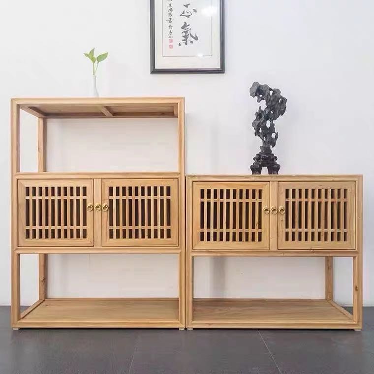 新中式禅意书架置物架老榆木卯榫简约博古架书架纯实木书柜展架