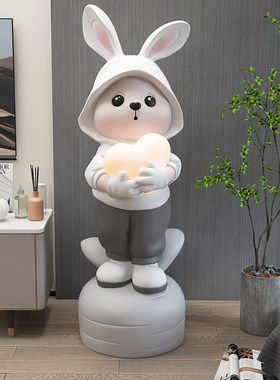卡通兔子大型客厅落地摆件轻奢大气电视柜旁灯雕塑乔迁开业礼物