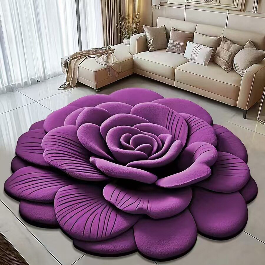 3D立体花卉浴室地垫装饰异形硅藻泥地垫耐脏家用客厅地毯跨境