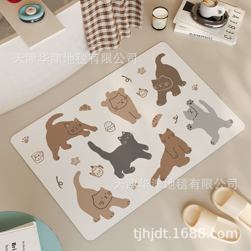 可爱猫咪防滑地垫浴室硅藻泥软垫吸水垫卫生巾速干脚垫家用进门垫