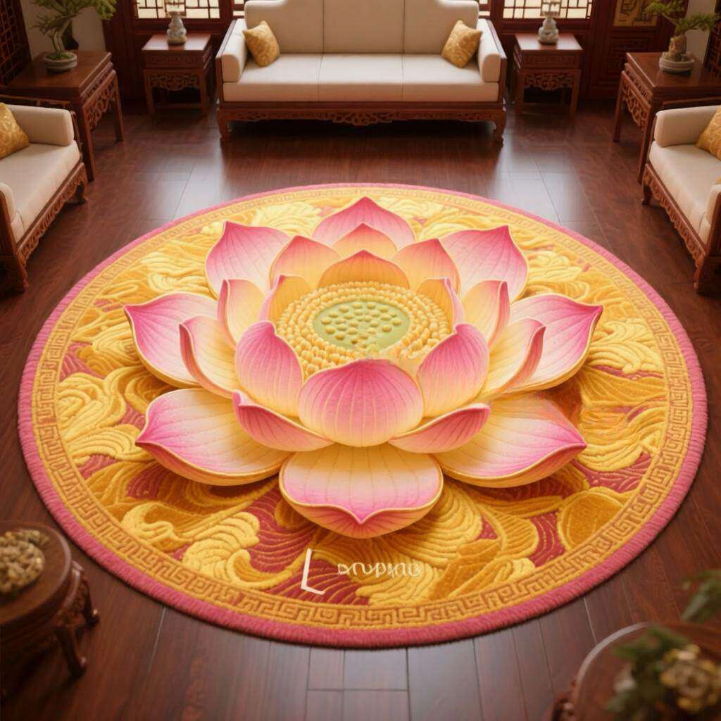 水晶绒中式莲花打坐垫圆形家用拜佛跪垫客厅卧室地毯吸水防滑地垫