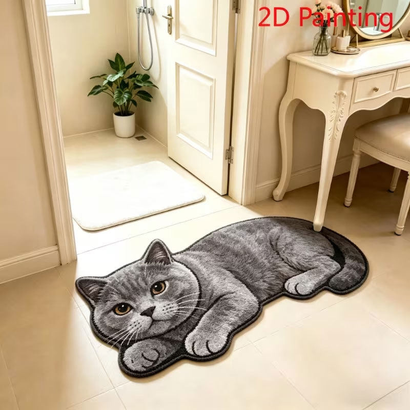 跨境外贸可爱3D视觉效果猫咪仿羊绒脚垫家用厕所浴室门口吸水地垫