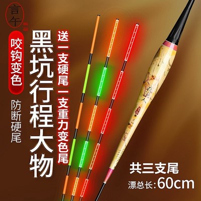 言午夜光漂咬钩变色黑坑高灵敏夜钓漂日夜两用60冷光硬尾电子浮漂
