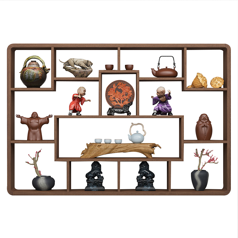 博古架实木中式挂墙茶壶置物现代壁挂多宝阁茶室墙上茶具