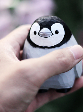 鹿妖商店 帝企鹅宝宝 纯手工木雕 胖鸟 实木肥啾鸟