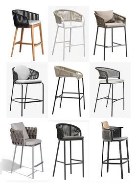 斯堪的纳维亚藤靠背酒吧椅铝合金户外高脚创意藤艺术酒吧椅酒吧凳