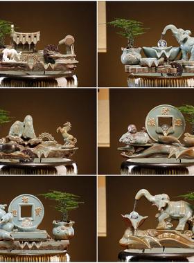 陶瓷自动循环水鱼缸流水增氧过滤器摆件鱼盆喷泉瀑布室内家用造景