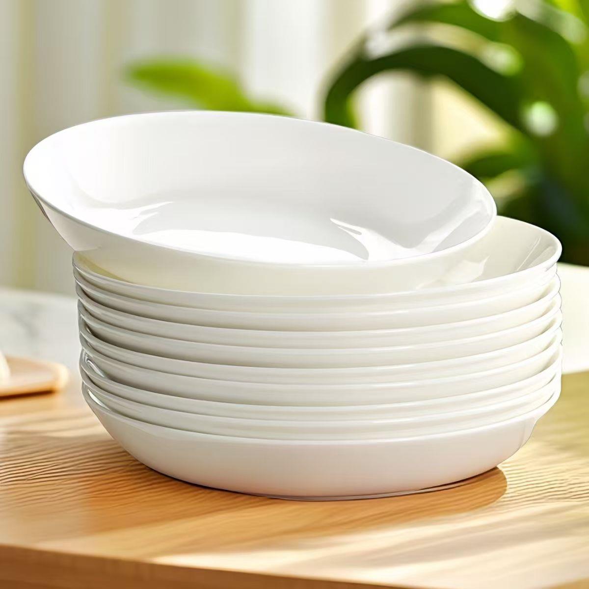 纯白高级新骨瓷餐具盘子菜盘家用套装陶瓷简约小碟子大深盘饭盘