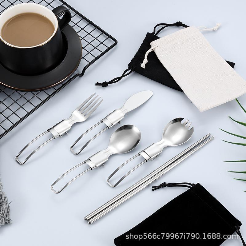 304不锈钢勺叉可折叠便携餐具户外野炊旅行勺子叉子上班外带汤勺