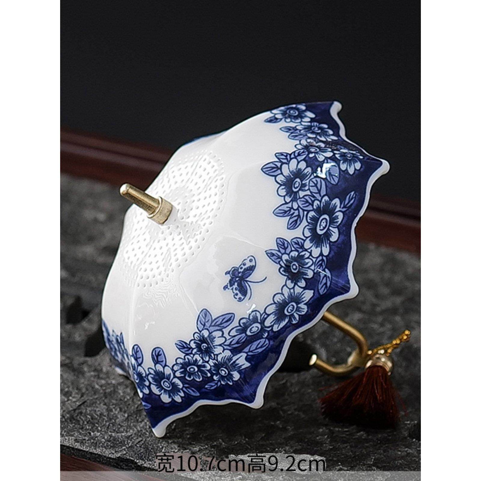 创意青花雨伞茶漏茶滤陶瓷茶叶过滤网茶道配件茶桌茶台装饰品摆件