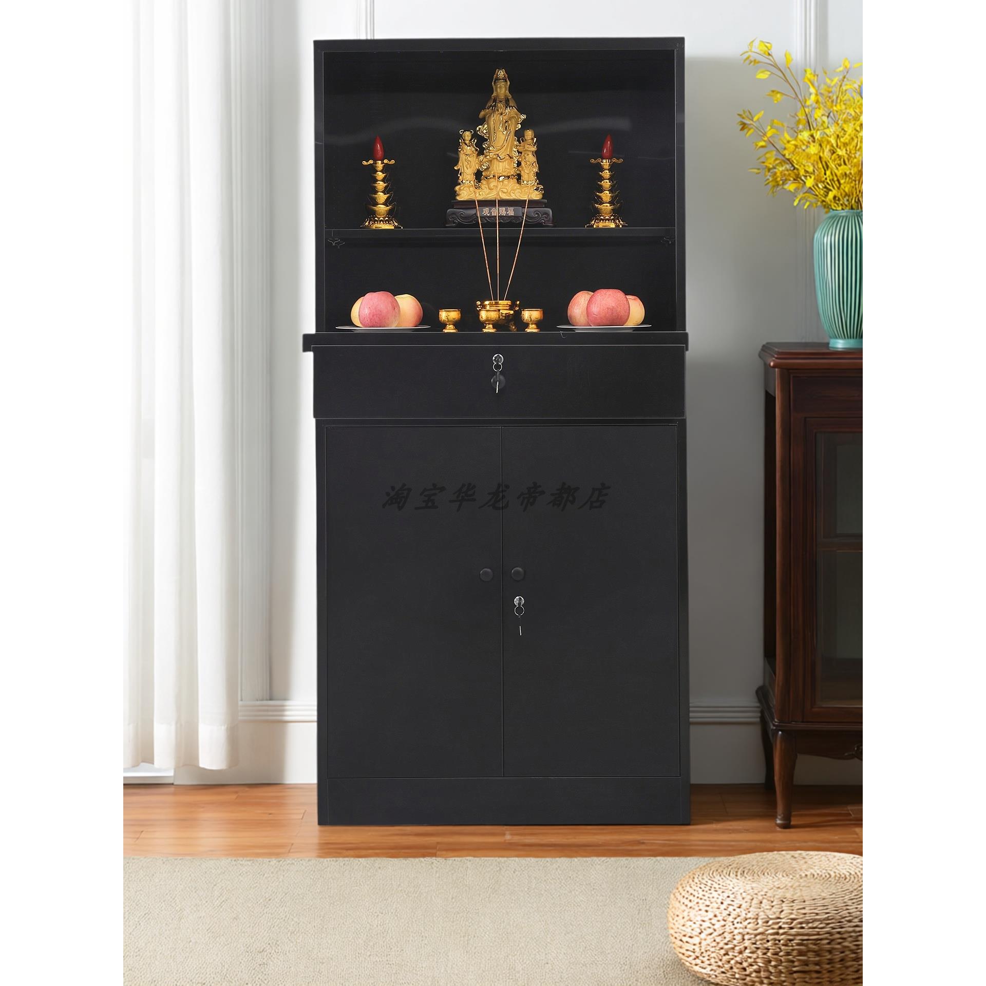 黑钛不锈钢佛龛立柜新中式佛台佛柜防火家用香案菩萨贡桌供奉台子