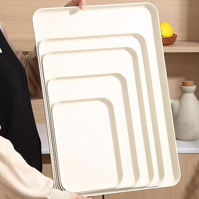 奶油风长方形托盘ins风商用塑料面包串串展示餐民宿饭厅收纳盘子