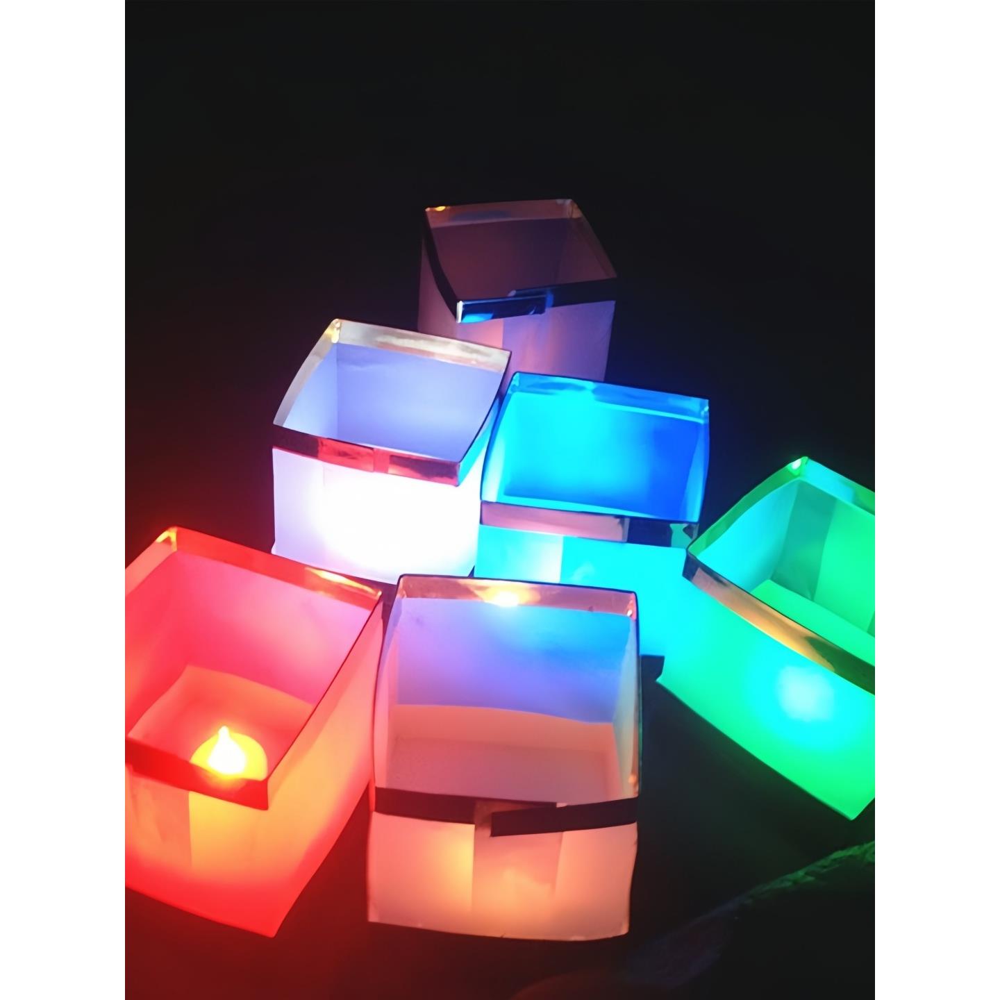 LED方形水灯河灯荷花灯七彩许愿灯防水纸材质含电池鼎承 厂家直供