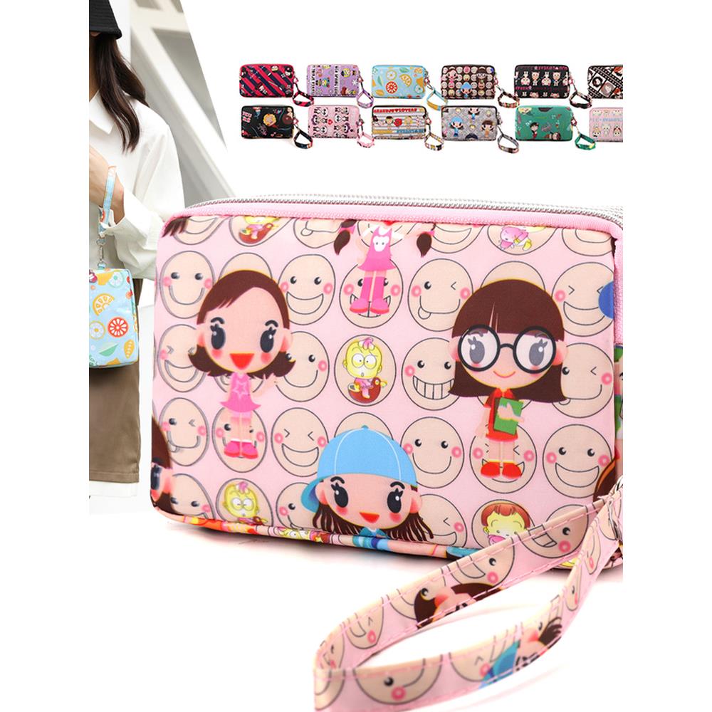 2025新款大屏装手机零钱包女印花横款手拿小包三层拉链手机袋防水