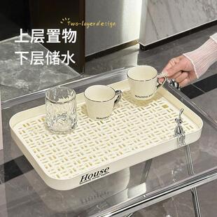 创意杯子架家用客厅双层沥水托 托盘置物架办公室放茶具水杯茶盘