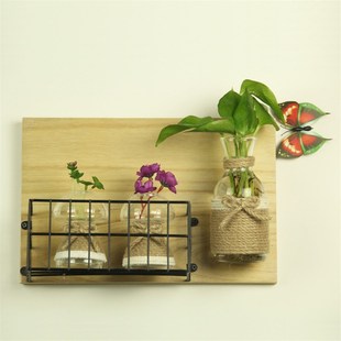 创意壁挂木板墙面装饰水培玻璃插家居客厅壁饰现代